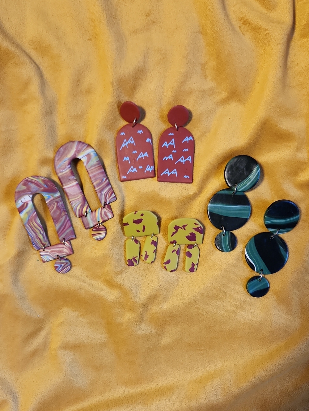 Handmade Abstract Multicolor Polymer Clay Earrings Set